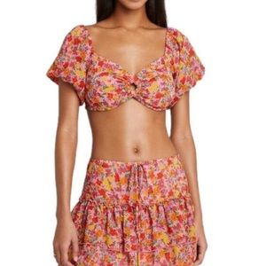 Wild Fable Floral Puff Sleeve Crop Top Ring and mini ruffle skirt set